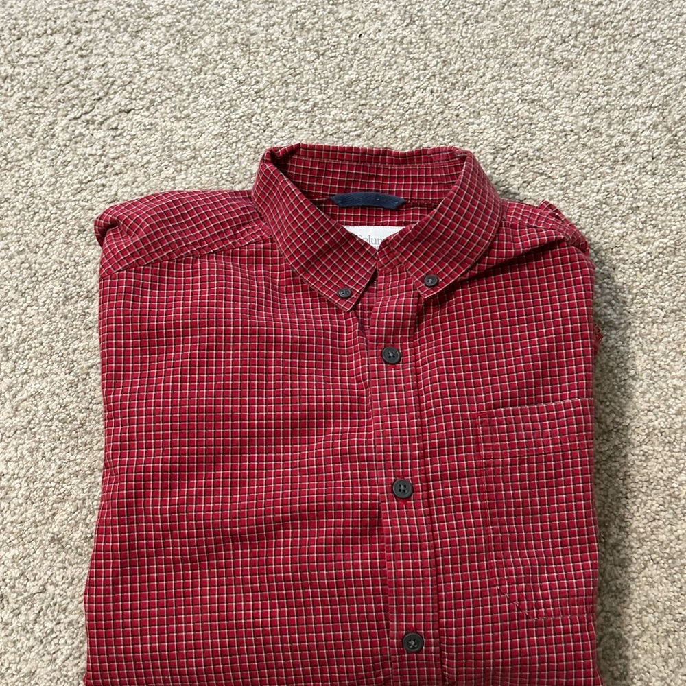Columbia Red Casual Button Down Shirt with Checkered Pattern